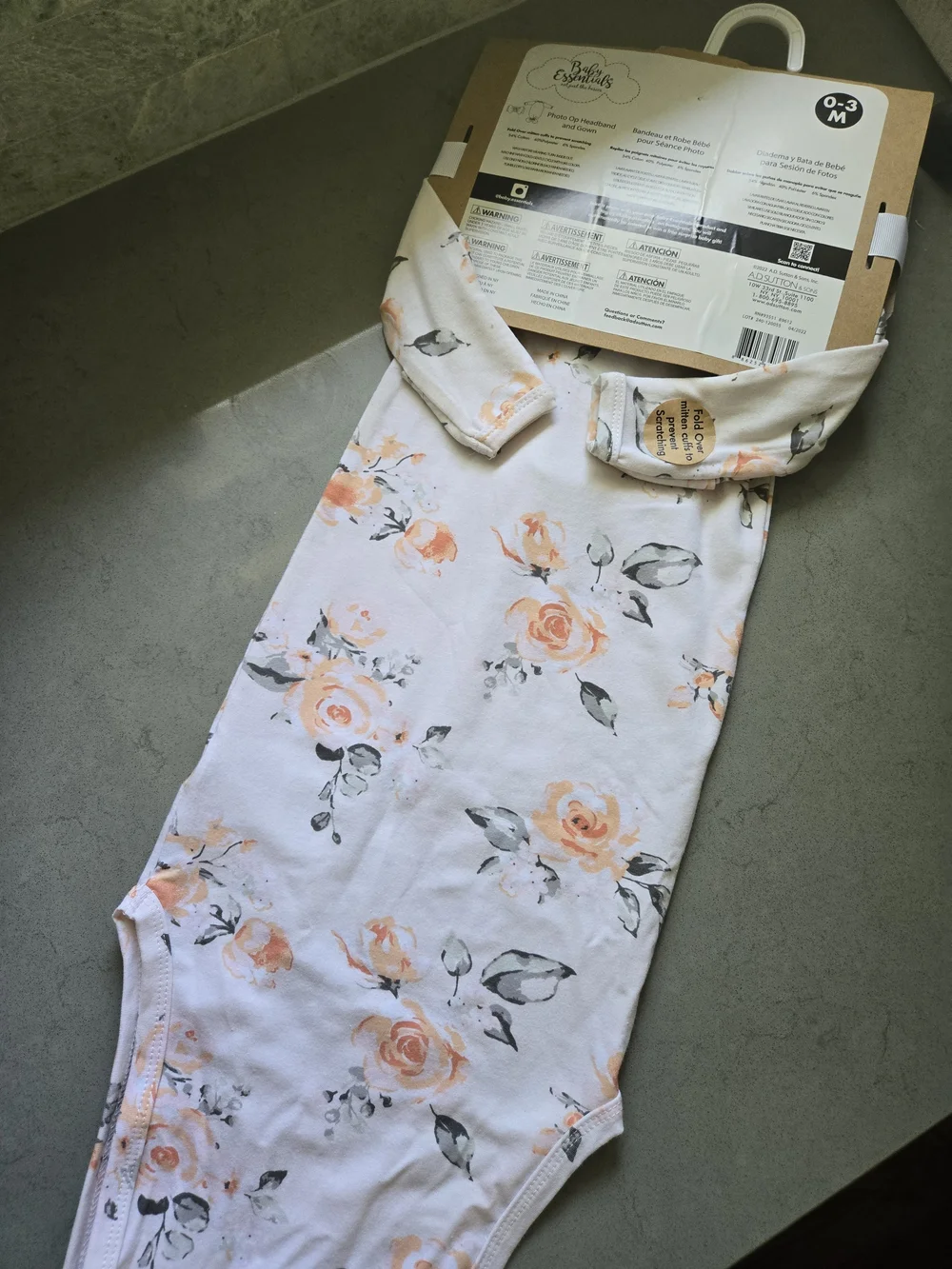 Baby Essentials Floral Swaddle & Headband Set - White/Peach